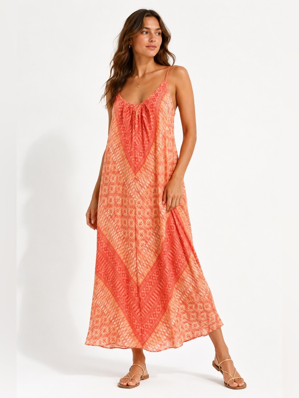 Oscar de la Renta resort maxi slip dress coral ombré print medium
